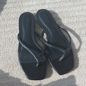 Reformation Black Snakeskin Embossed Strappy Sandals - Square Toe - Size 6M